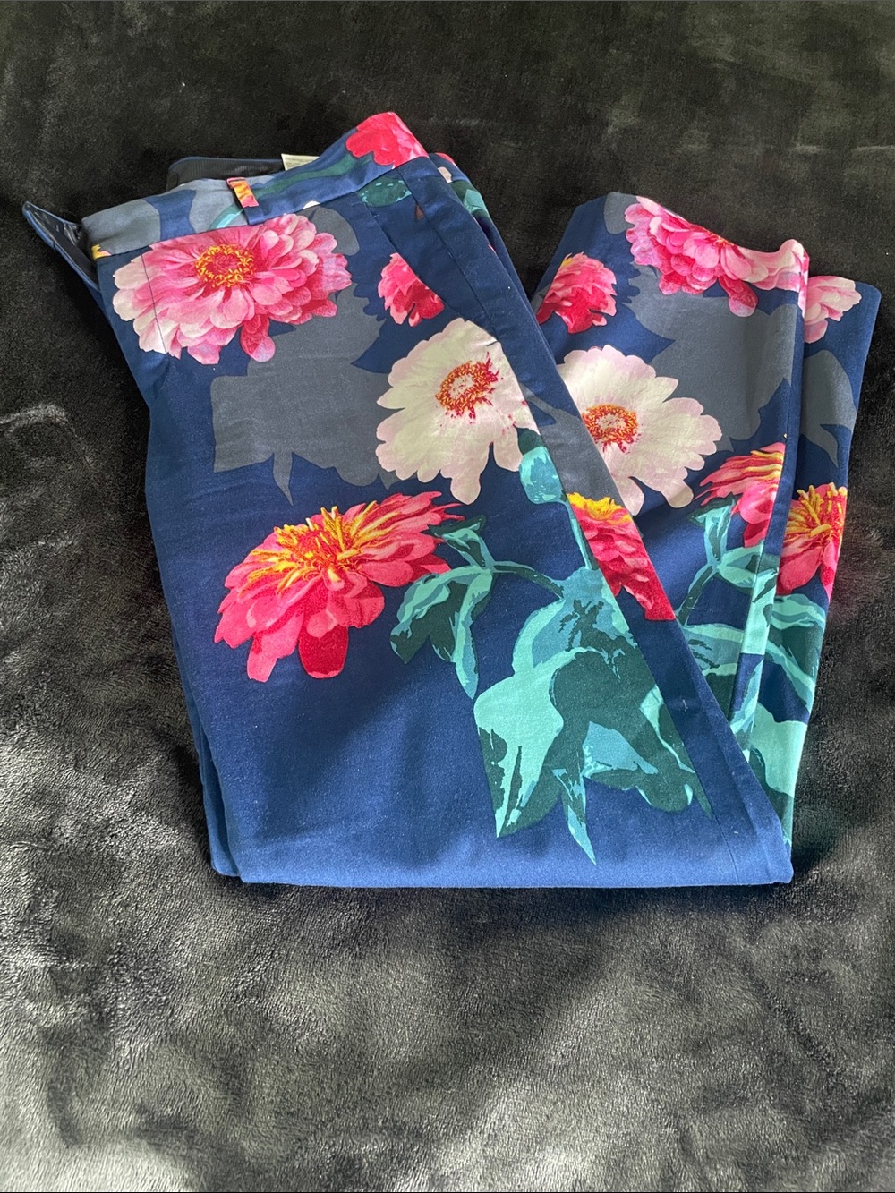 Banana Republic Navy Floral Skinny Pants with Pink & Cream Blooms